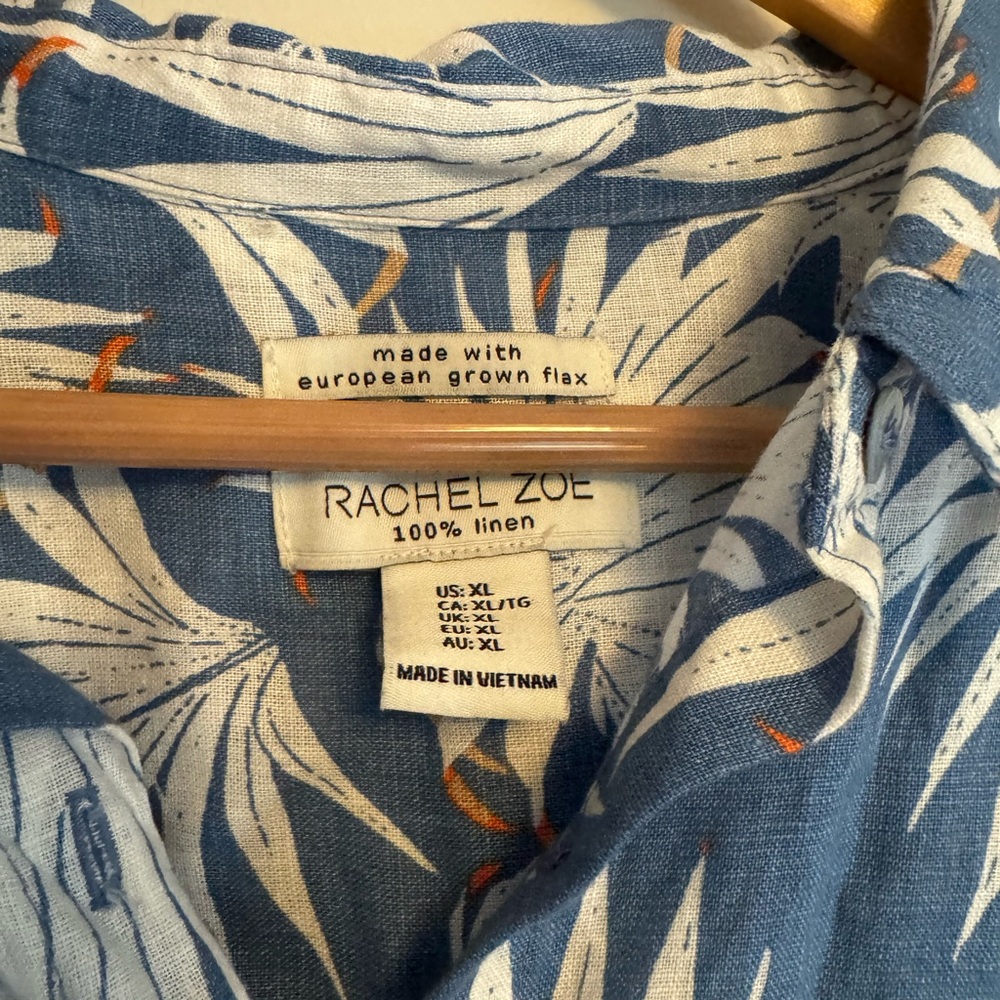 Blue Tropical 100% Linen Dress with pockets! - Picture 3 of 5